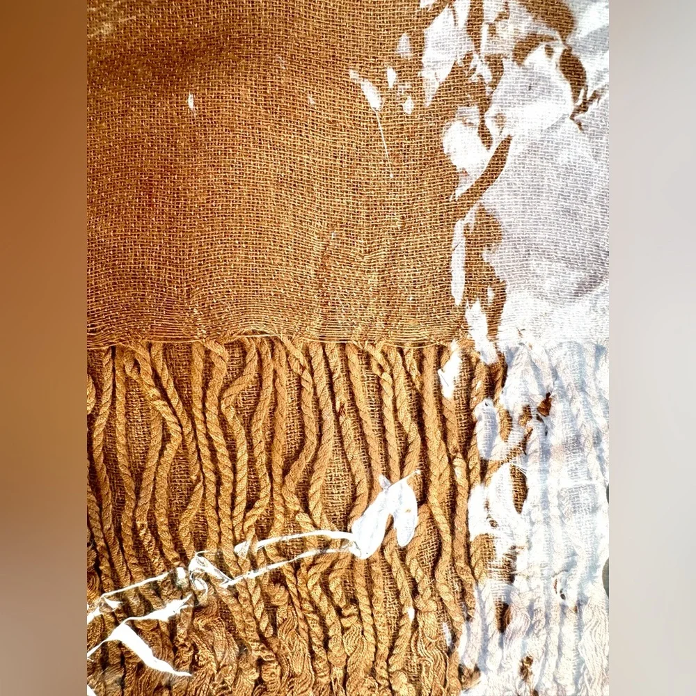New Pasmina & Silk Tan Shawl Wrap Scarf, 76”x28”